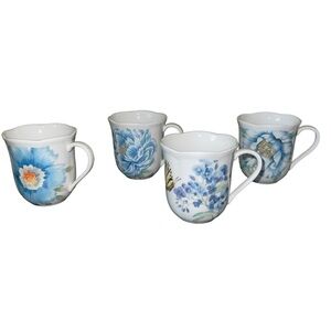 LENOX BUTTERFLY MEADOW 4 BLUE MUGS 4 1/4" FLORAL PATTERN NEW IN ORIGINAL BOX